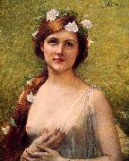 Jules Joseph Lefebvre Young Woman with Morning Glories in Her Hair Germany oil painting artist